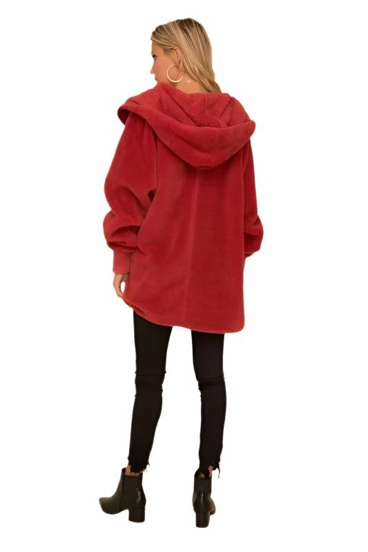 Hem & Thread Fuzzy knit open front, hooded cardigan with pockets L2394