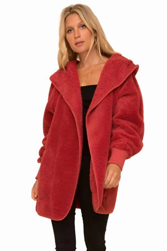Hem & Thread Fuzzy knit open front, hooded cardigan with pockets L2394