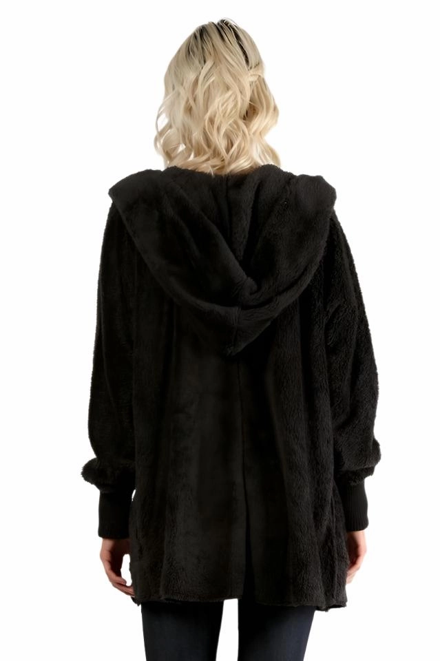 Hem & Thread Fuzzy knit open front, hooded cardigan with pockets L2394