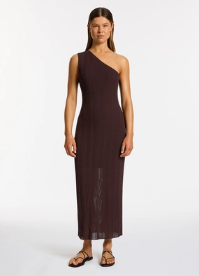 Jetset Knit One Shoulder Dress - Chocolate