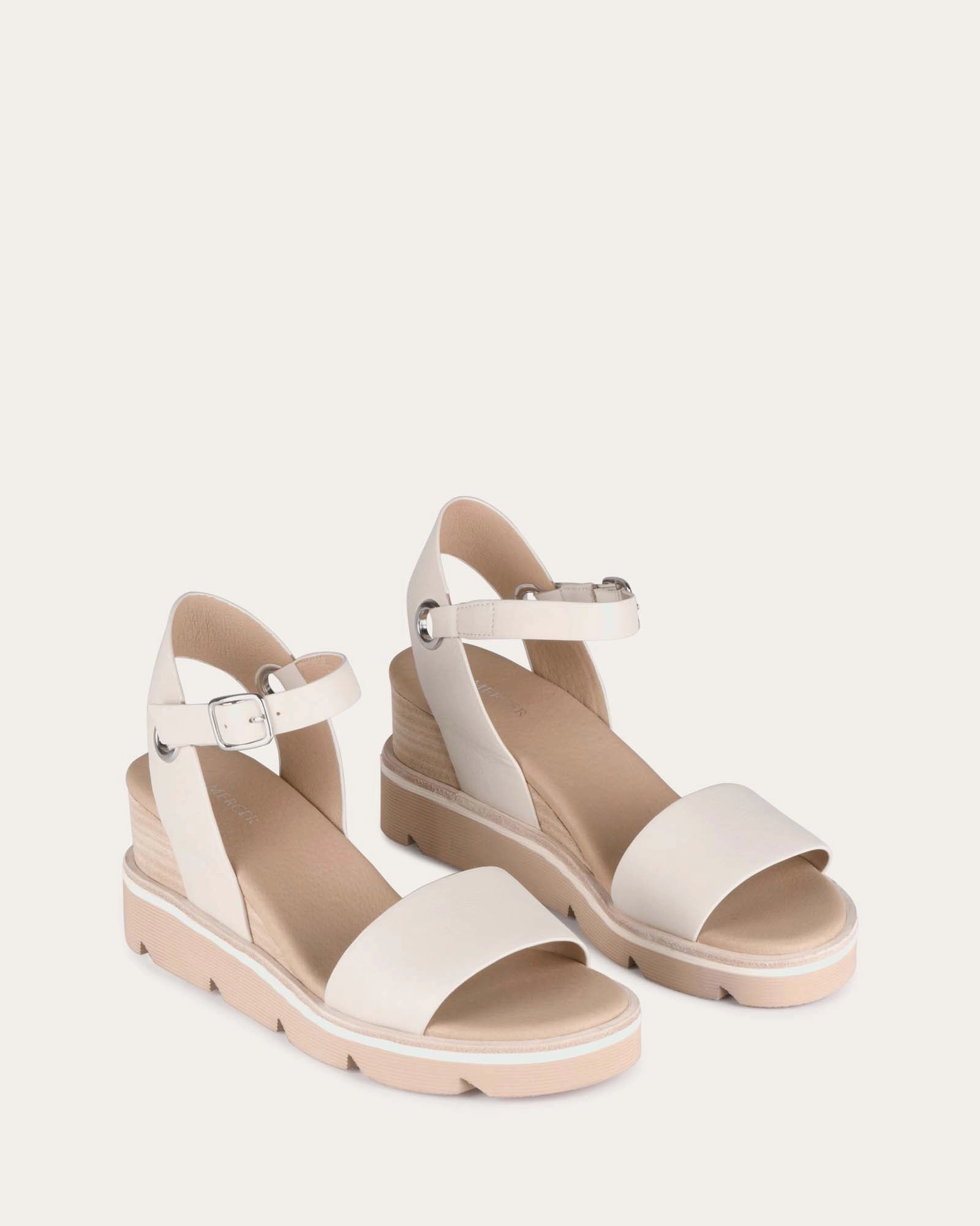 KATIE MID HEEL WEDGE SANDALS BONE LEATHER