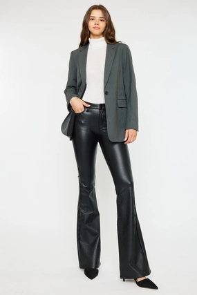 Kiwi Mid Rise Faux Leather Flare Jeans