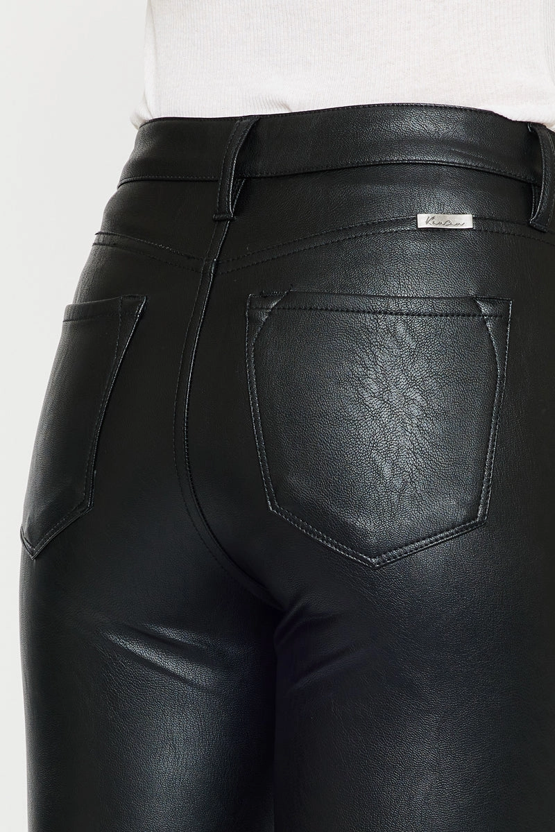Kiwi Mid Rise Faux Leather Flare Jeans