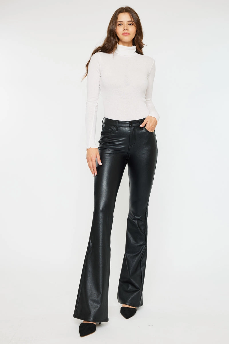 Kiwi Mid Rise Faux Leather Flare Jeans