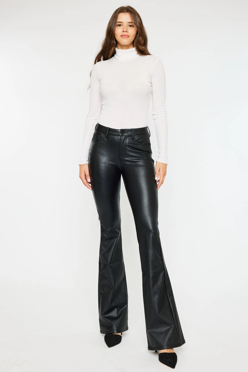Kiwi Mid Rise Faux Leather Flare Jeans