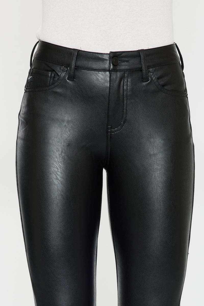 Kiwi Mid Rise Faux Leather Flare Jeans