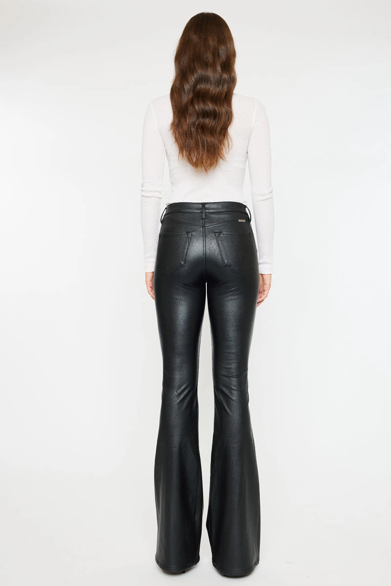 Kiwi Mid Rise Faux Leather Flare Jeans