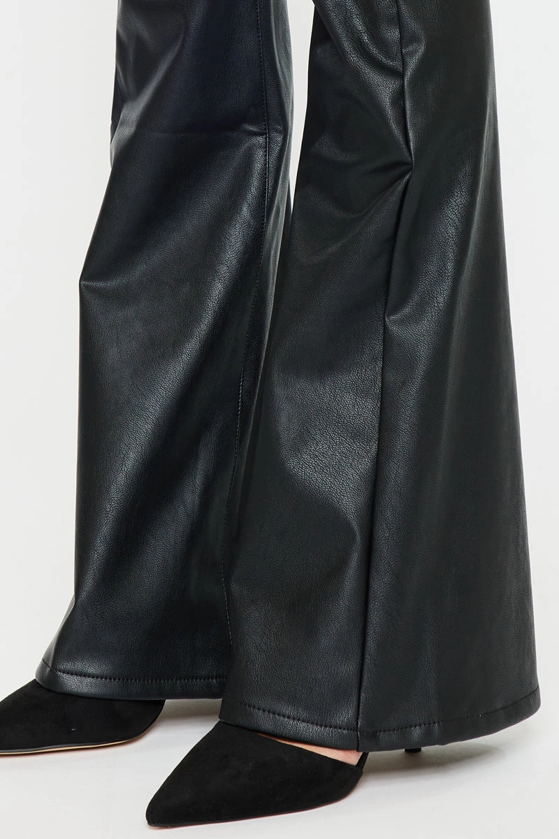 Kiwi Mid Rise Faux Leather Flare Jeans