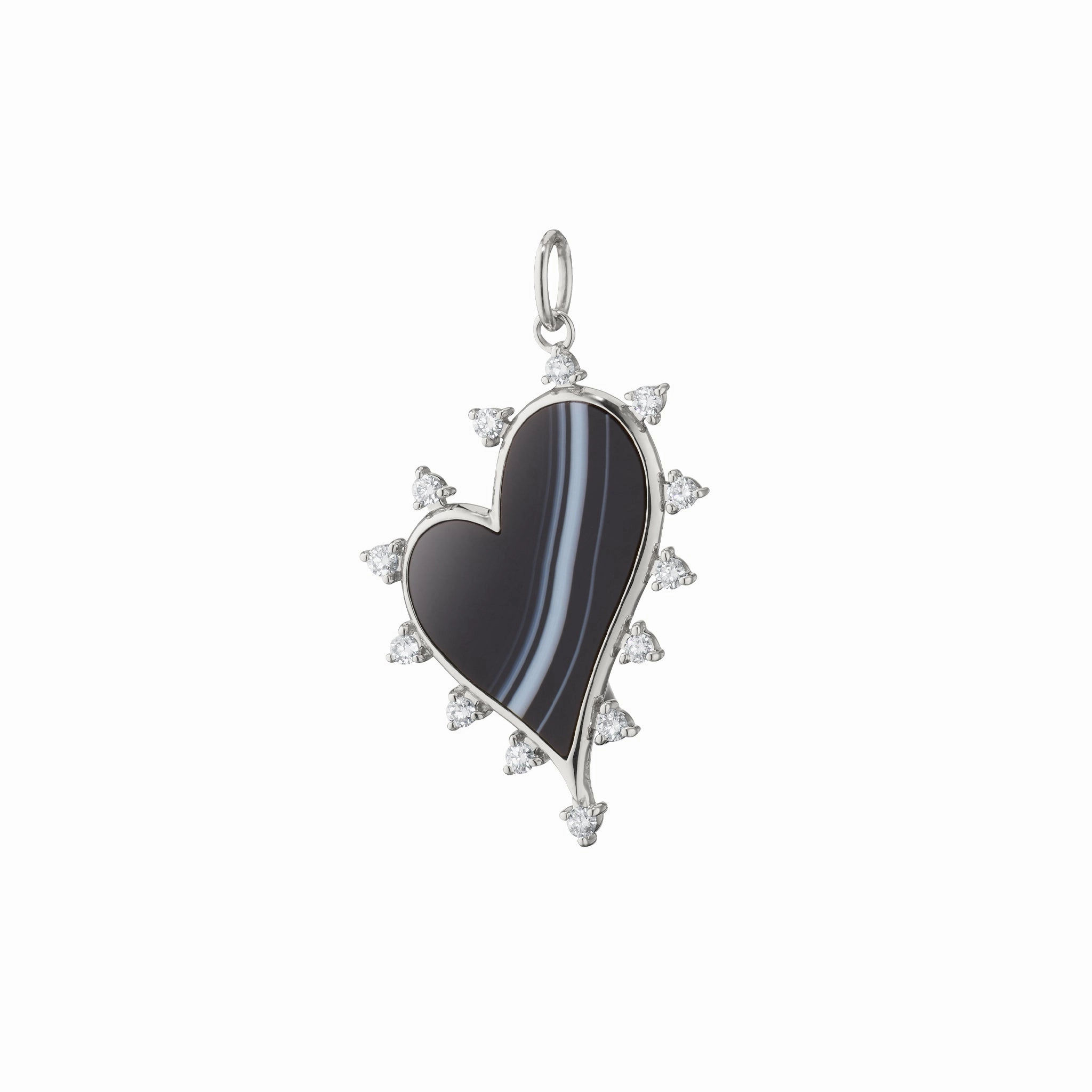 Large Black Agate Heart Necklace with White Sapphires