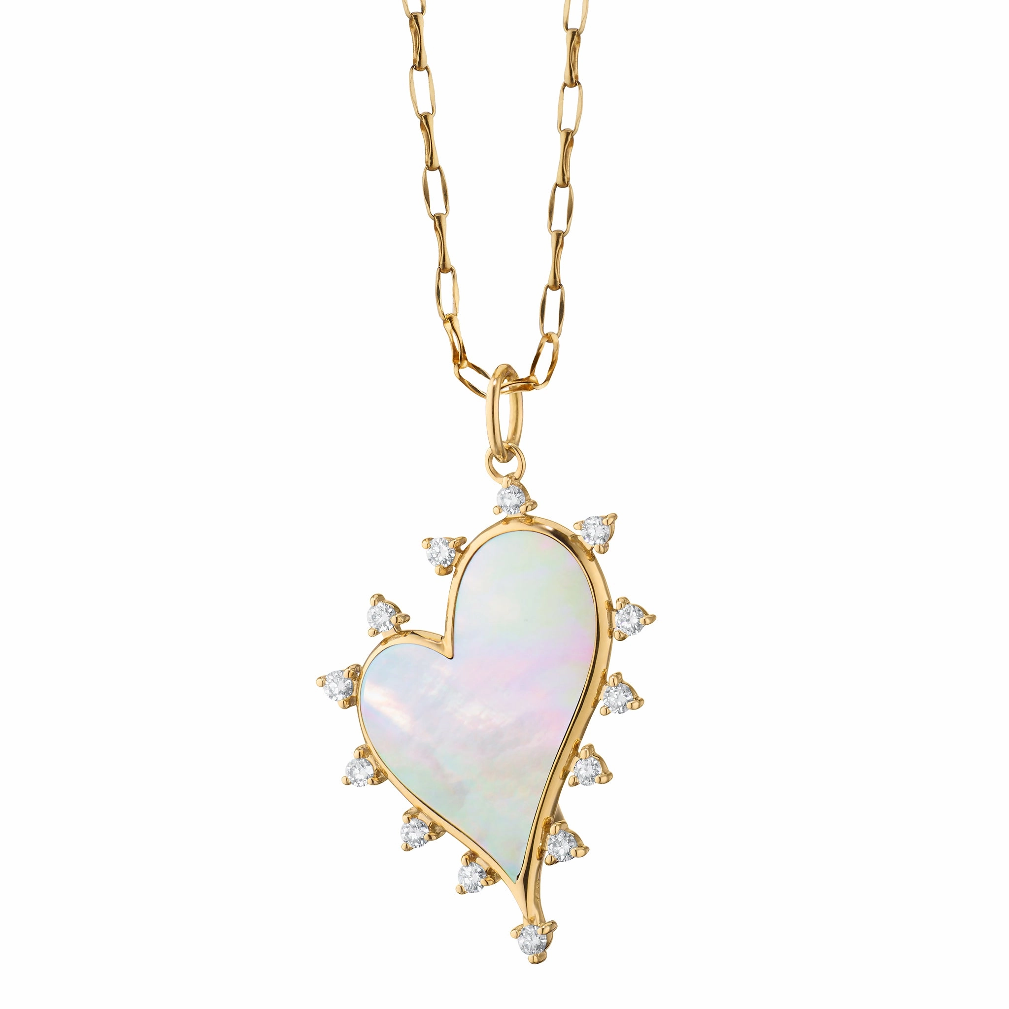 Large Mother of Pearl Heart Necklace with Diamonds