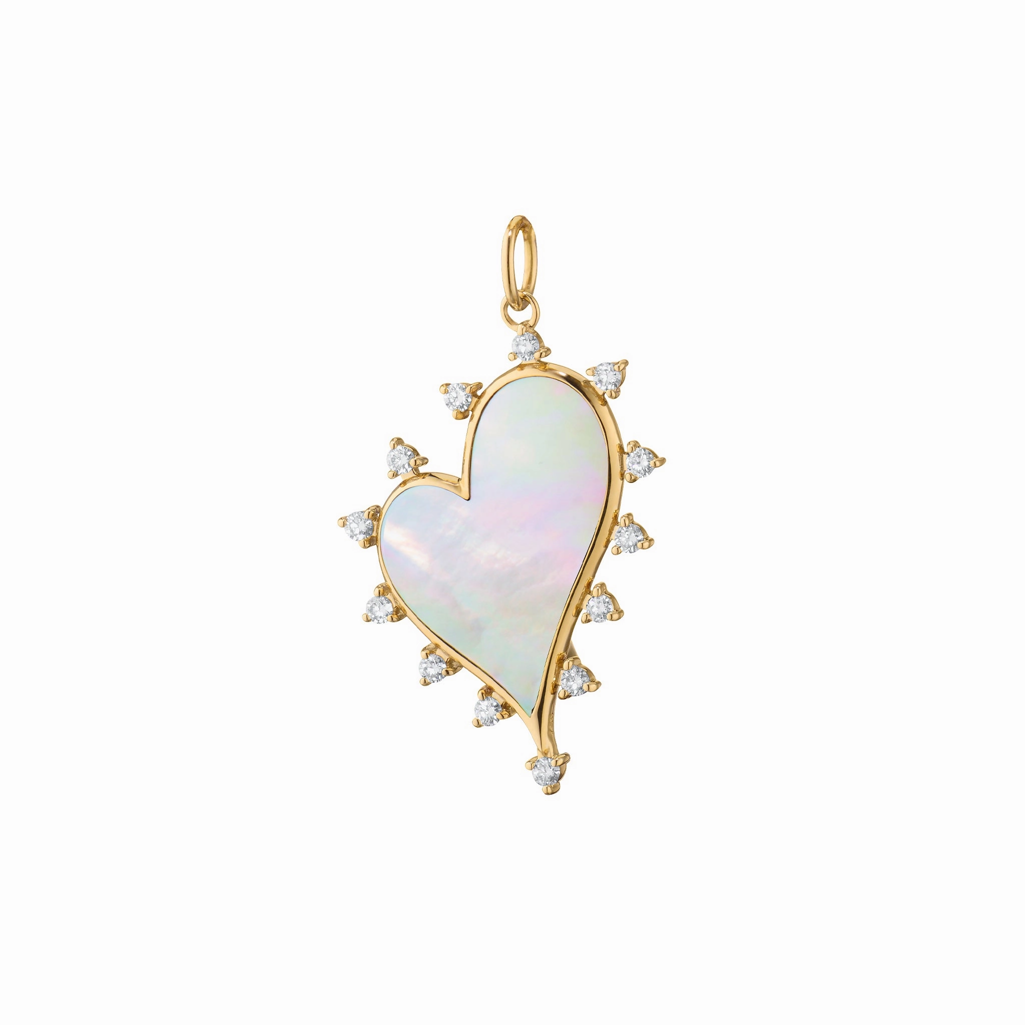 Large Mother of Pearl Heart Necklace with Diamonds