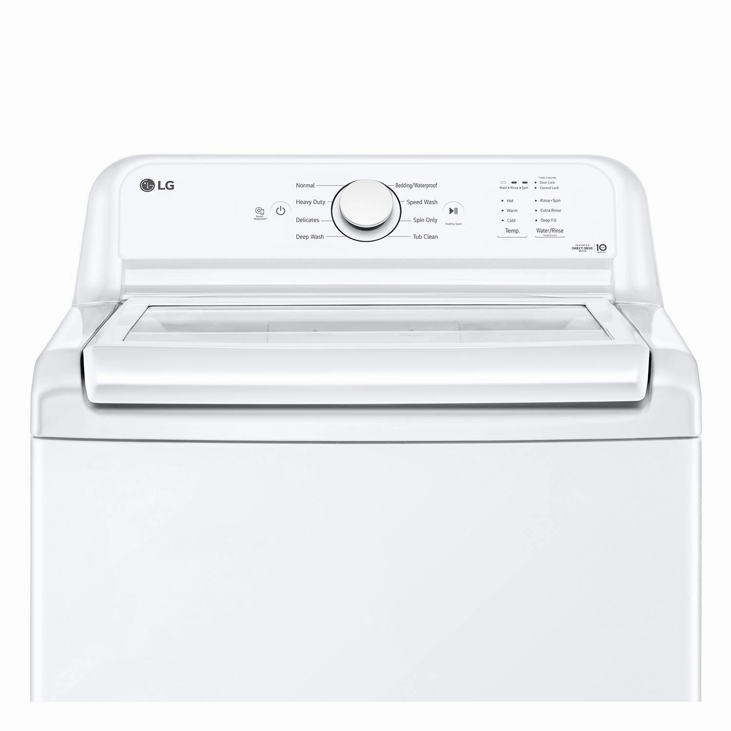 LG White Top Load Washer with Agitator and SlamProof® Glass Lid (4.8 Cu. Ft) -WT6105CW