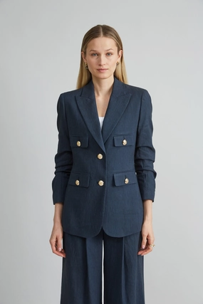 Linen Crest Button Blazer