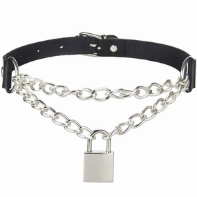 Love in Leather Choker With Chain & Padlock