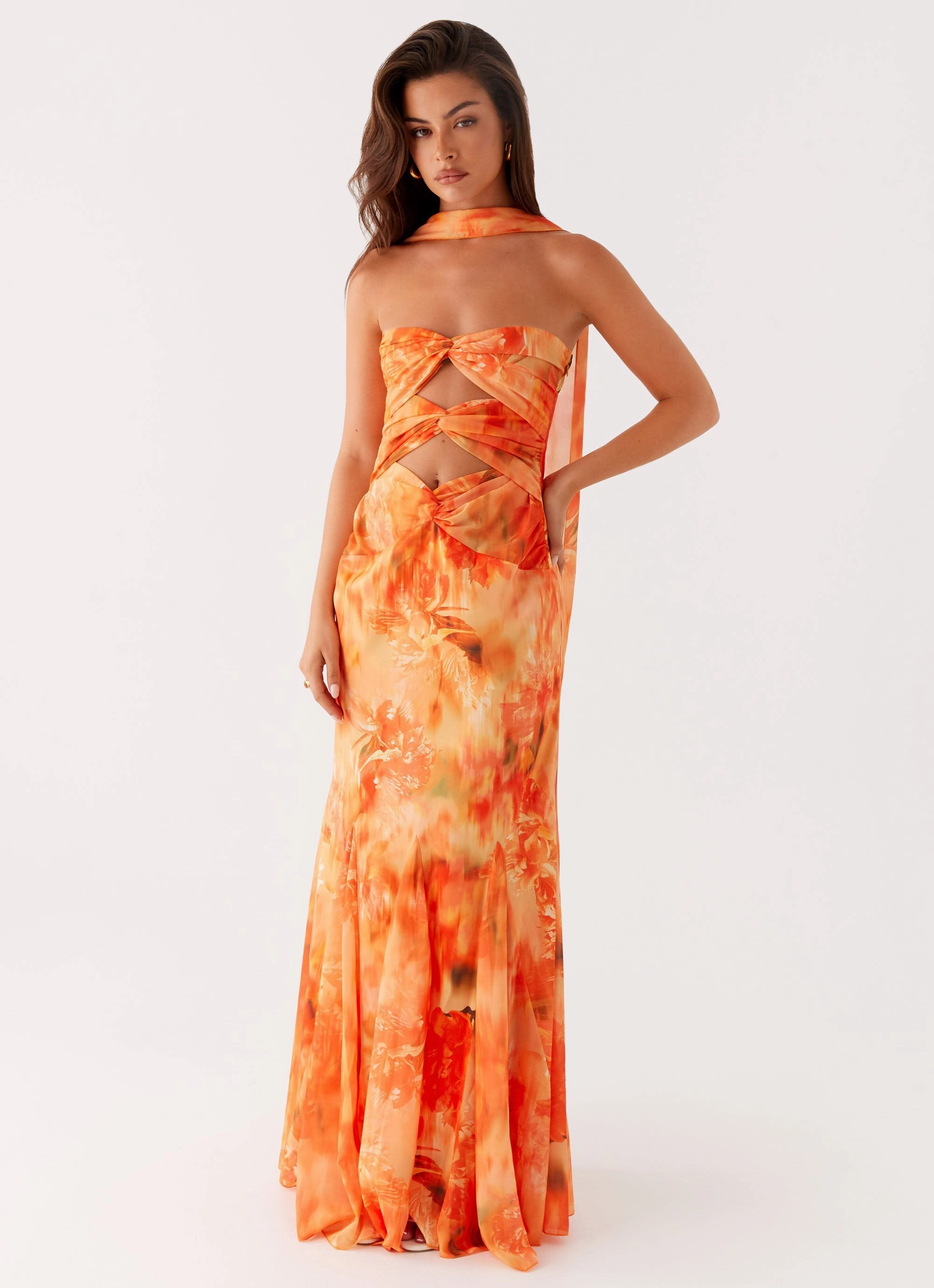 Melrose Satin Chiffon Maxi Dress - Sunset Floral