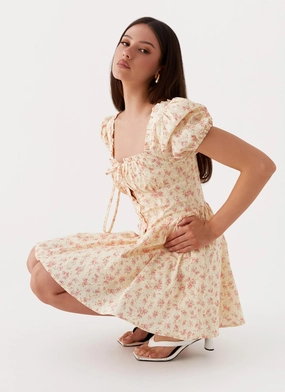 Mila Mini Dress - Yellow Ditsy Floral