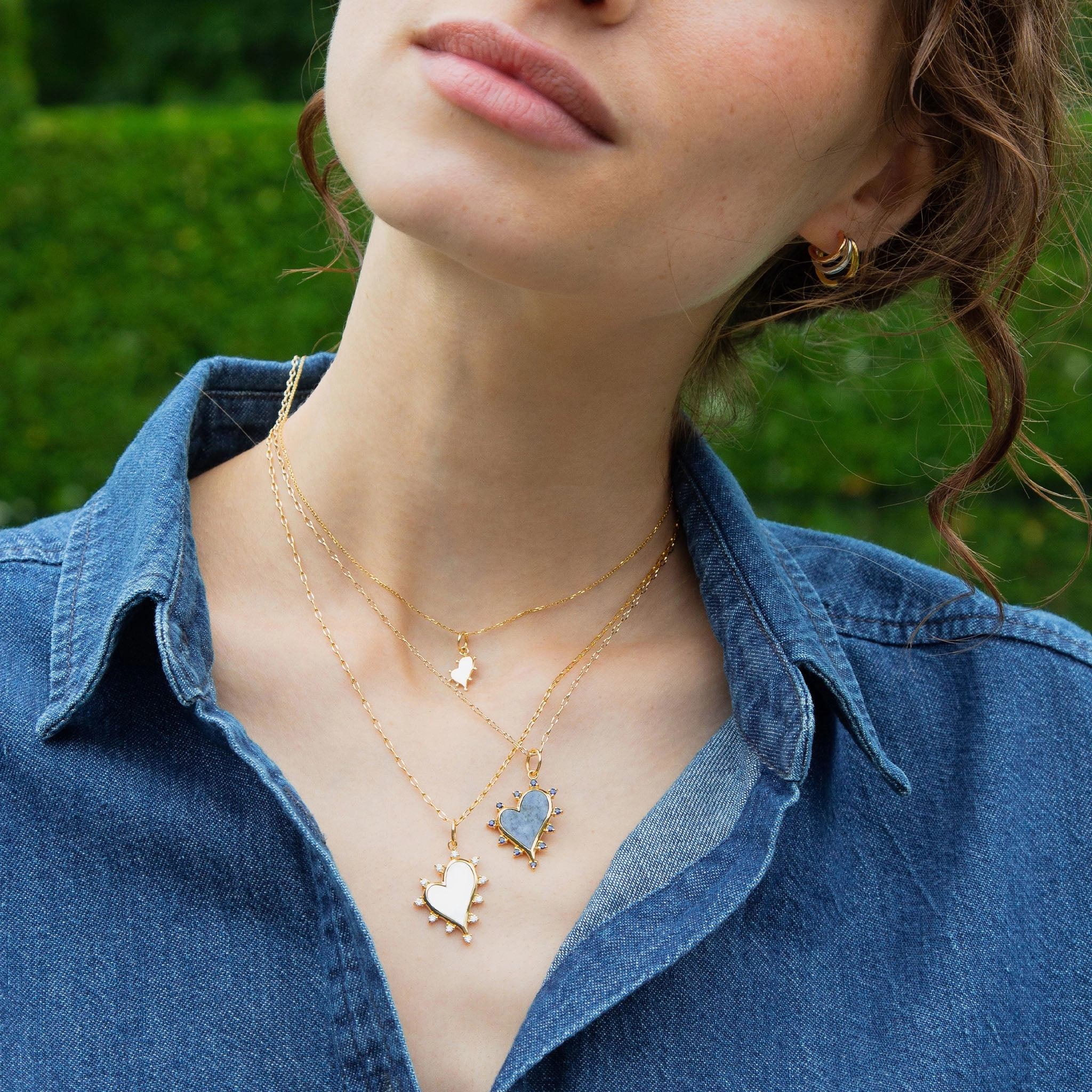 Mother of Pearl Heart Necklace with Diamonds