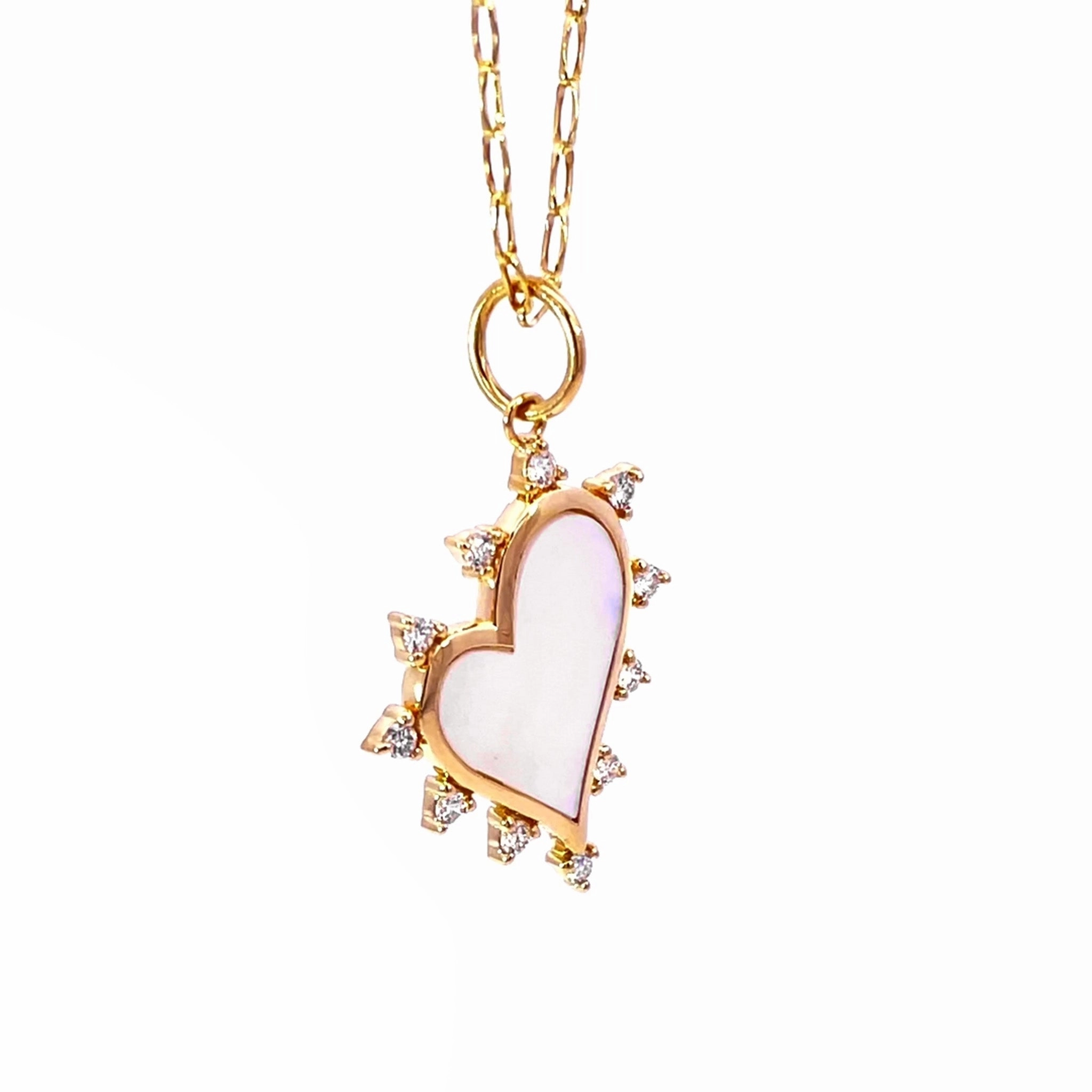 Mother of Pearl Heart Necklace with Diamonds