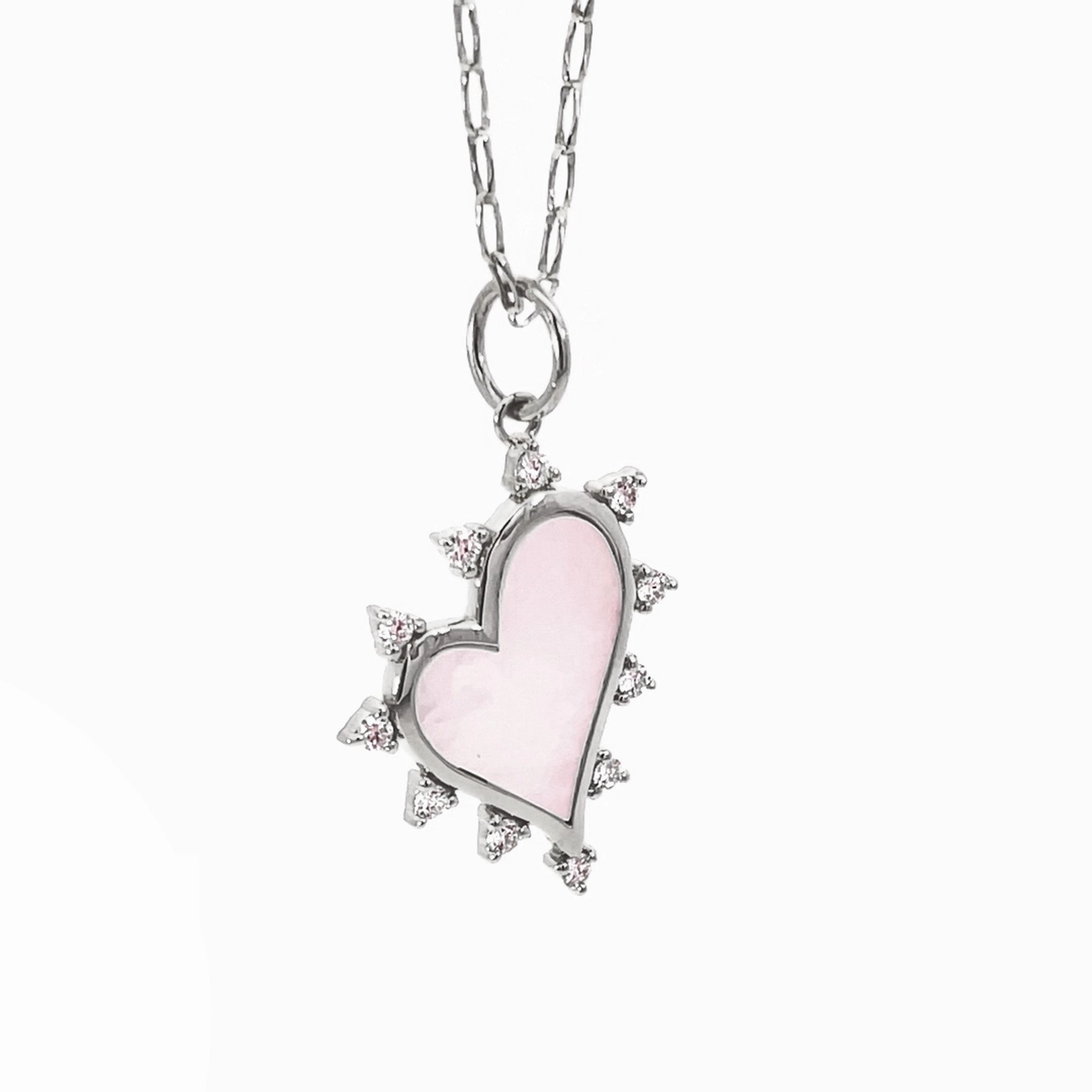 Mother of Pearl Heart Necklace with White Sapphires