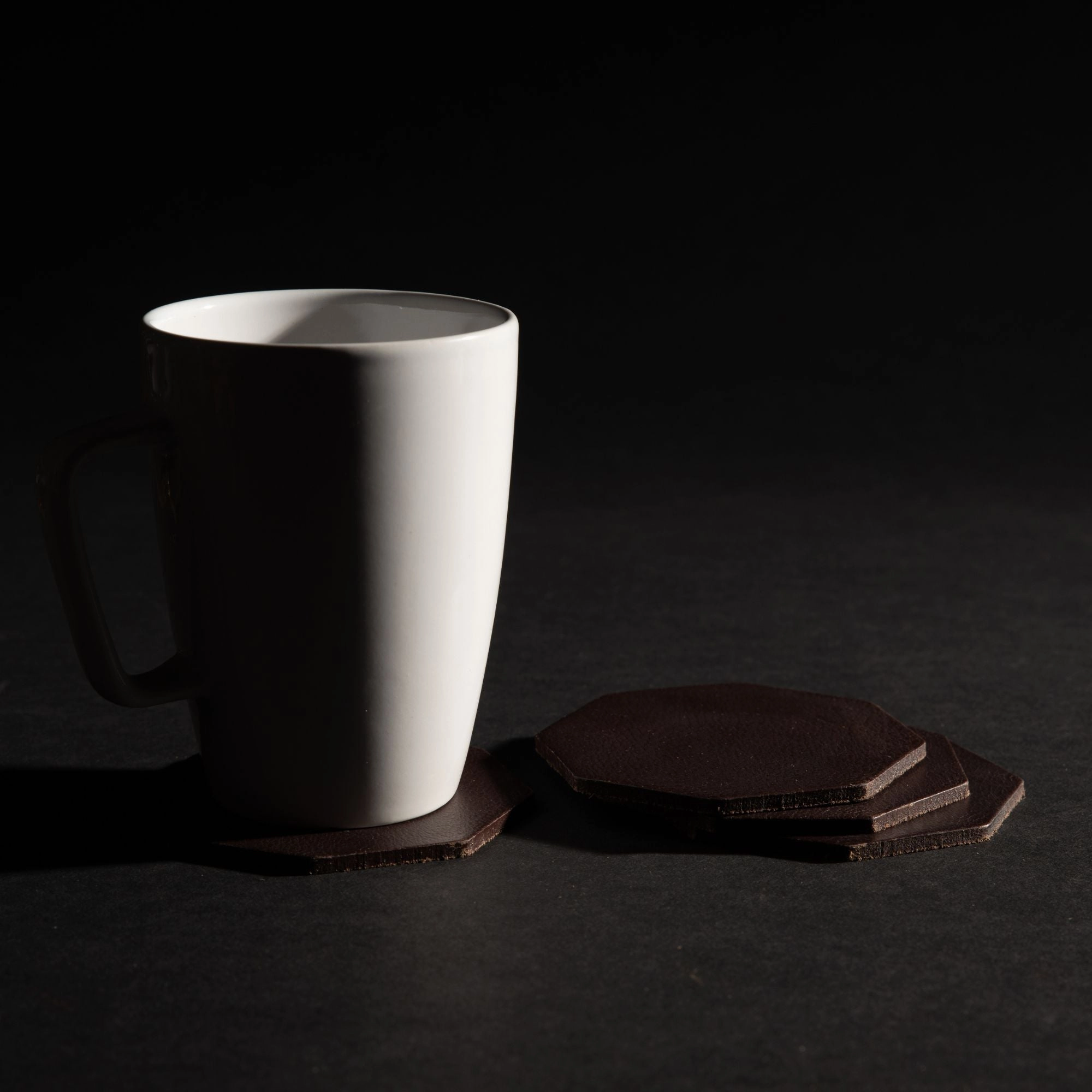 Octagon Coasters - Cognac Distressed Leather Coasters - Made in Canada