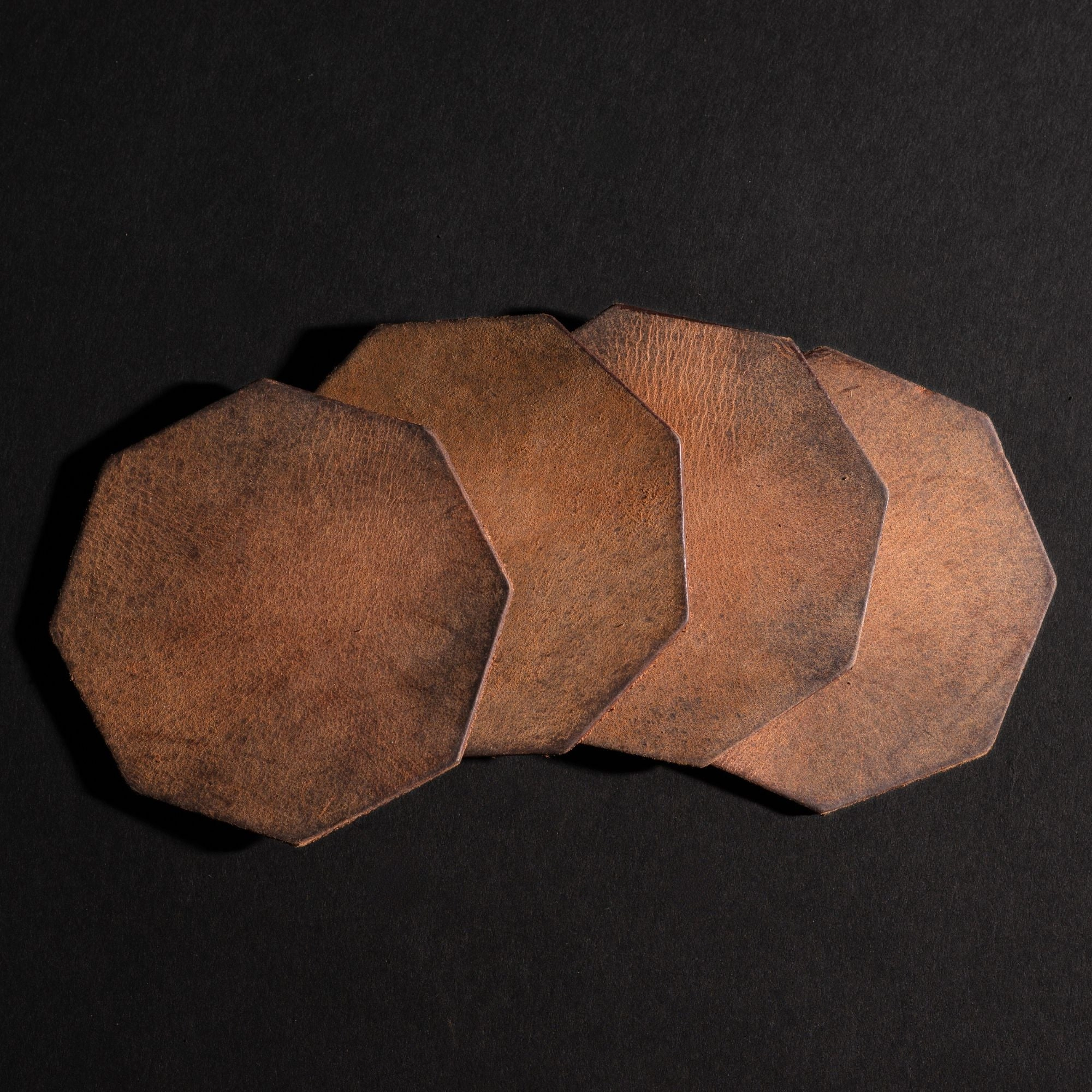Octagon Coasters - Cognac Distressed Leather Coasters - Made in Canada