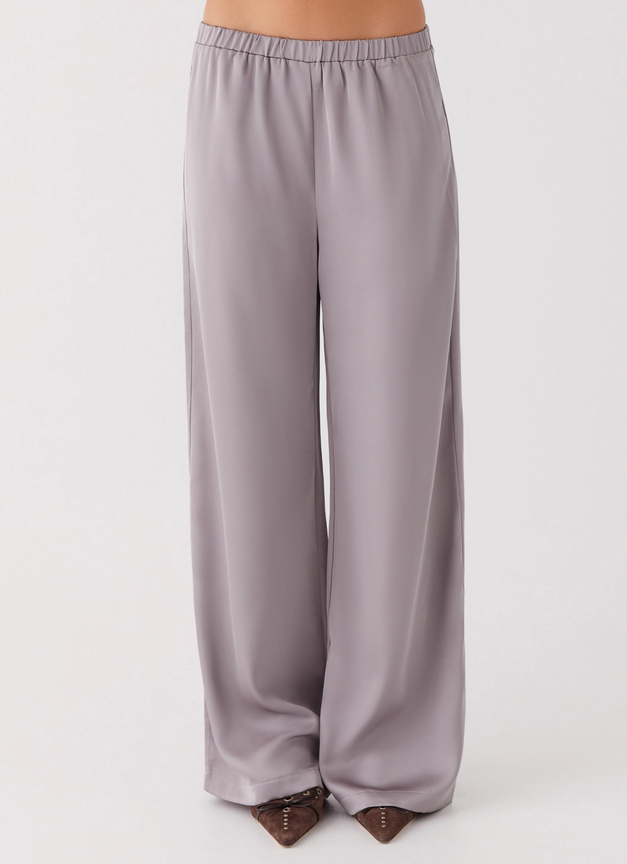 Palm Cove Satin Pants - Grey