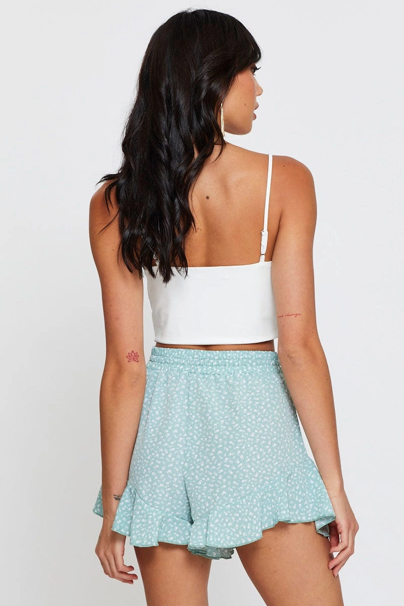 Print Shorts Ruffle Hem