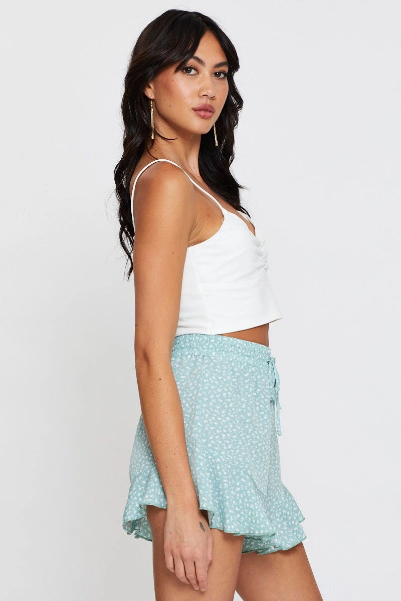 Print Shorts Ruffle Hem