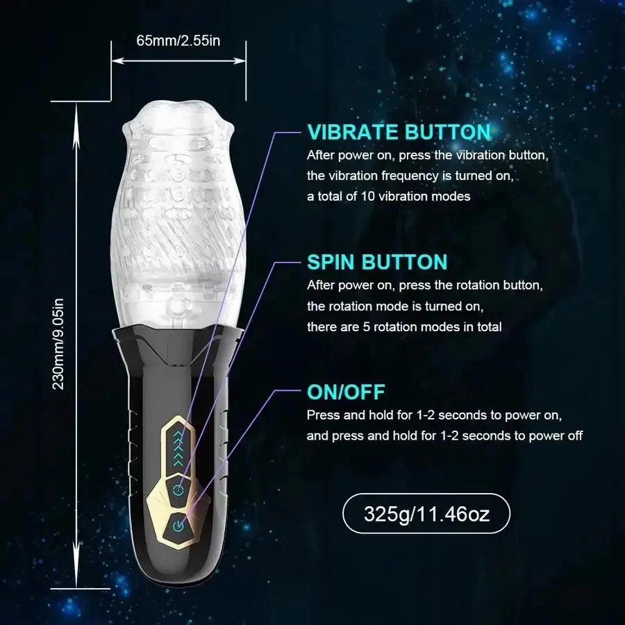 Quusvik Masturbator Cup for Men - Rotating & Vibrating Glans Stimulation