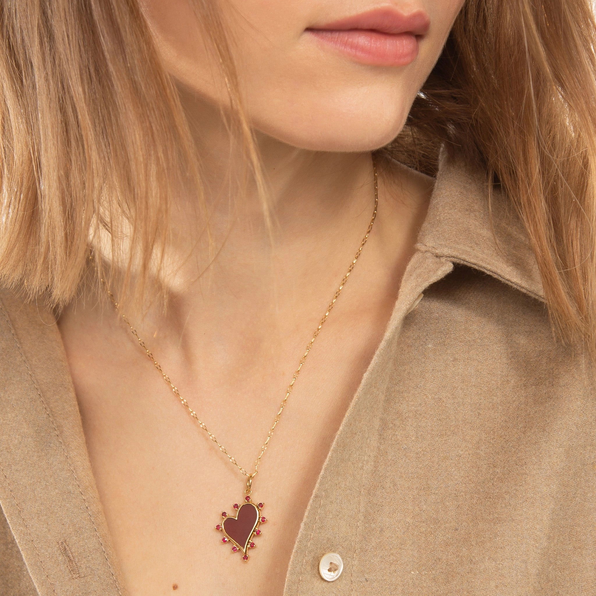 Red Carnelian Heart Necklace with Rubies