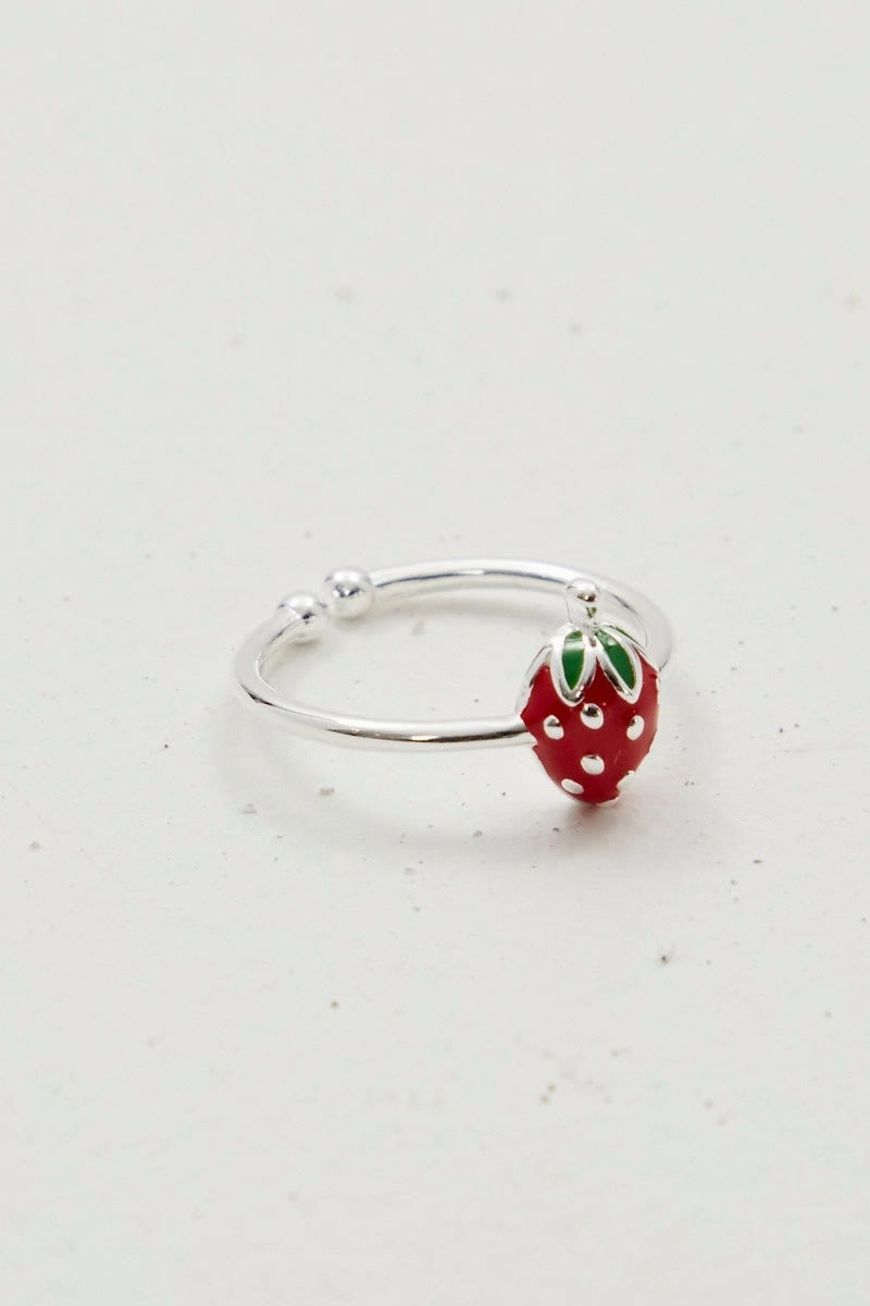 Red Strawberry Ring 925 Silver