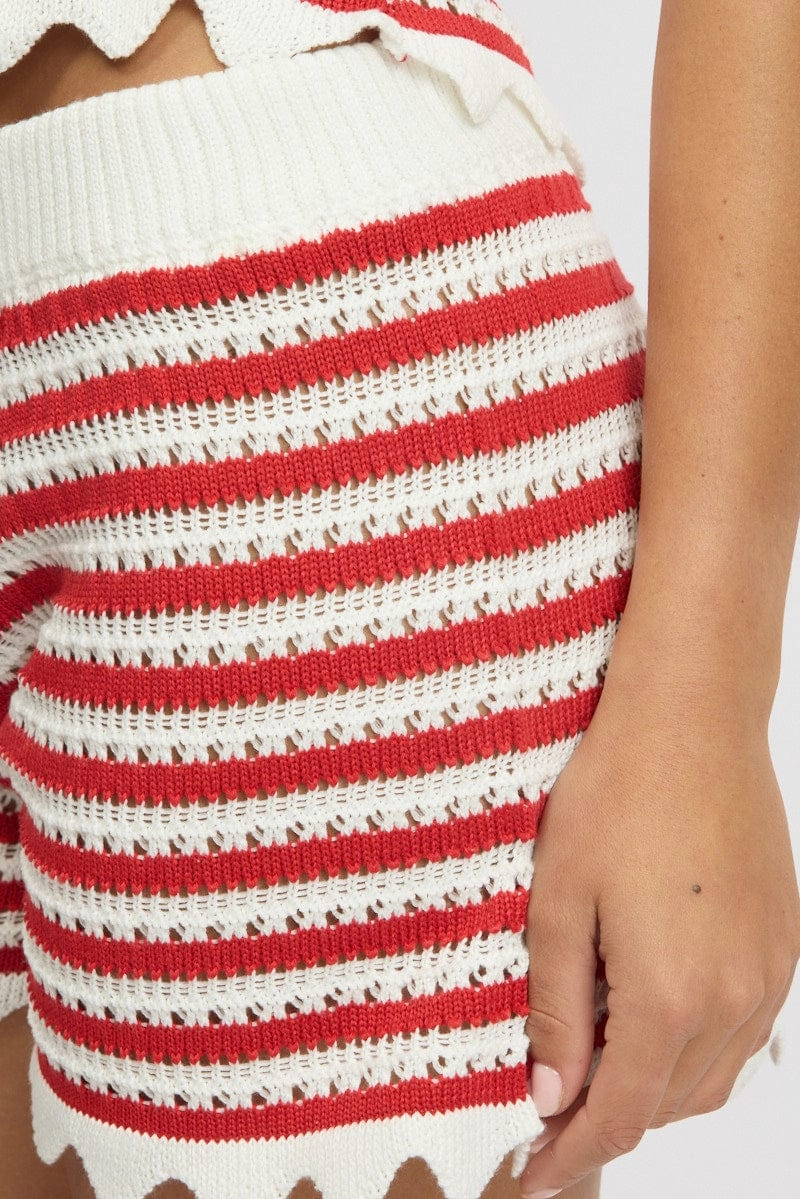 Red Stripe Knit Shorts Elasticated Waist