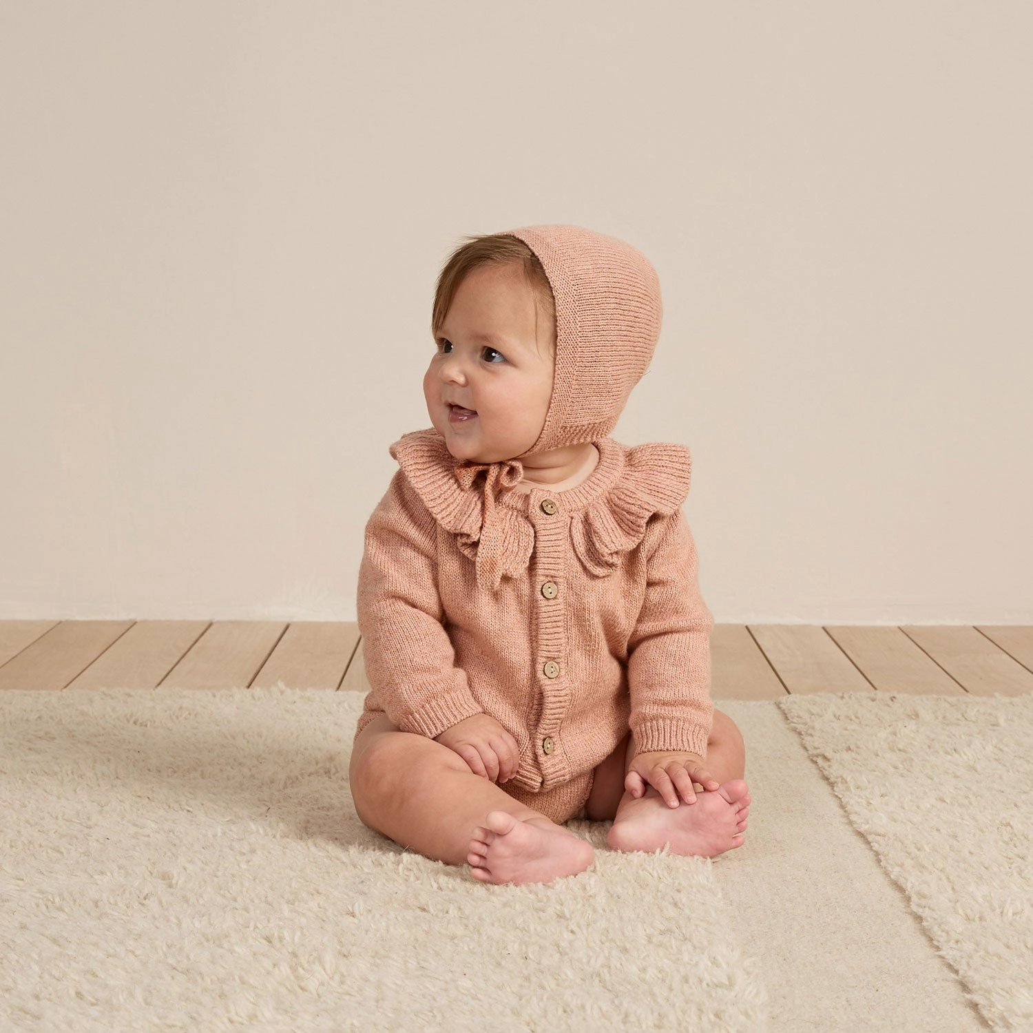 Ruffle Collar Cardigan - Rose - FINAL SALE