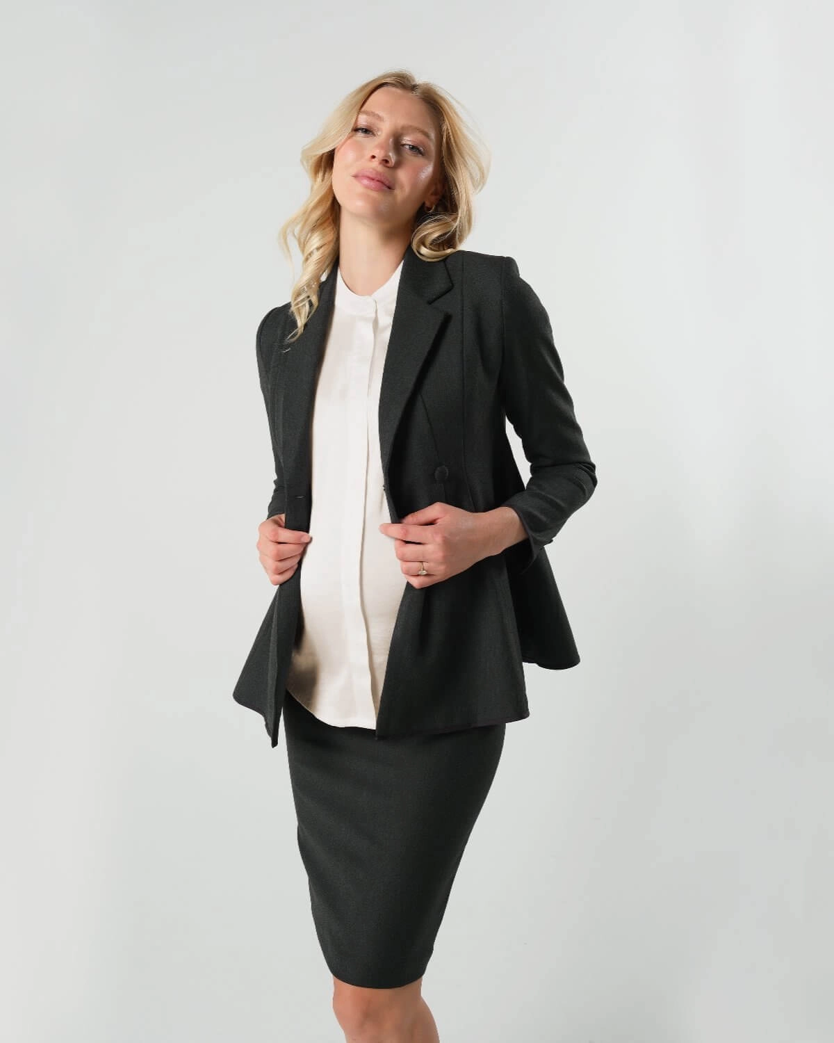 Short Sleeve Satin Maternity Shell Top with Concealed Nursing Zip