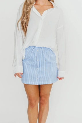 Sia Striped Poplin Drawstring Skort in Light Blue