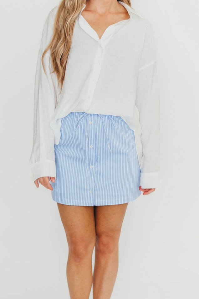 Sia Striped Poplin Drawstring Skort in Light Blue