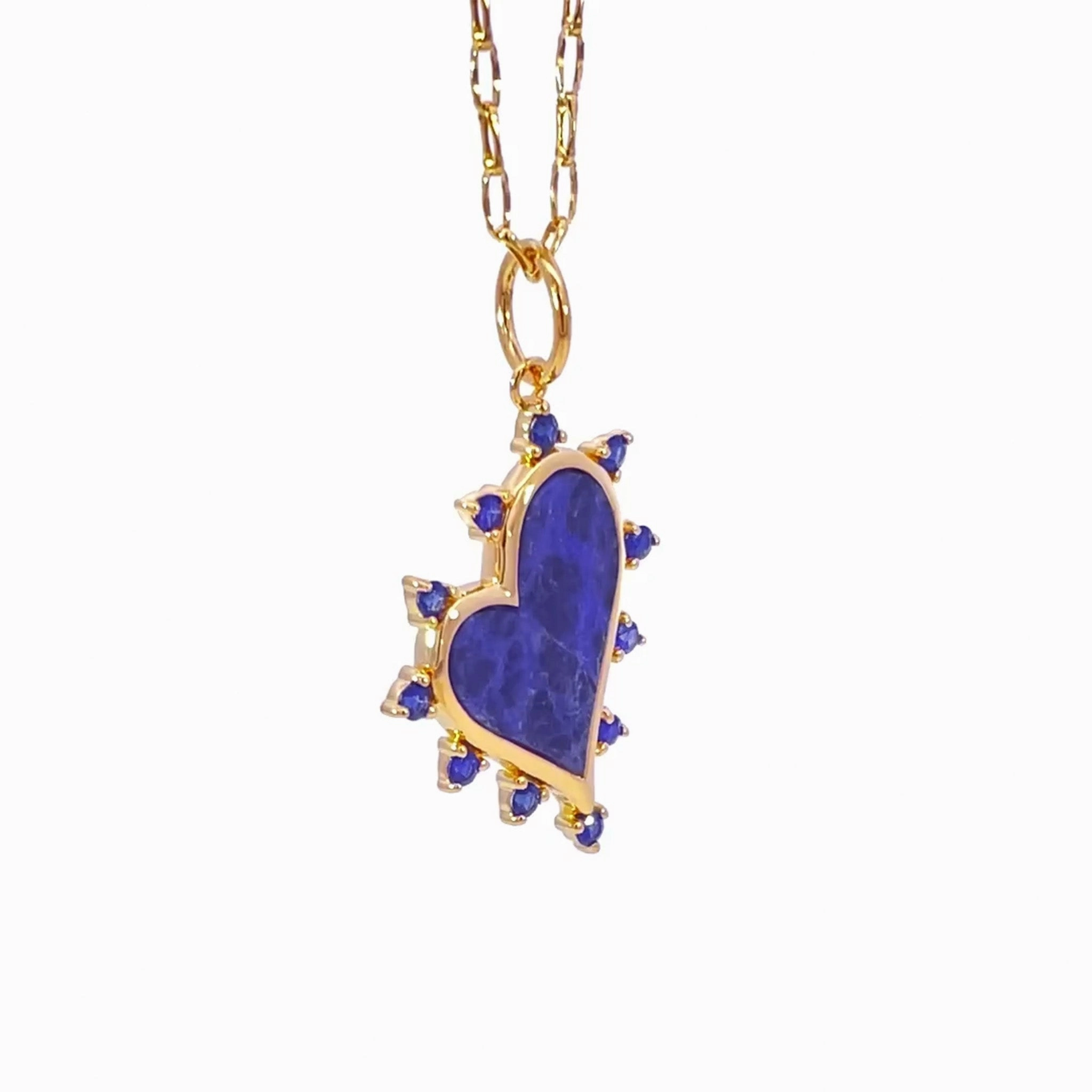 Sodalite Heart Necklace with Blue Sapphires