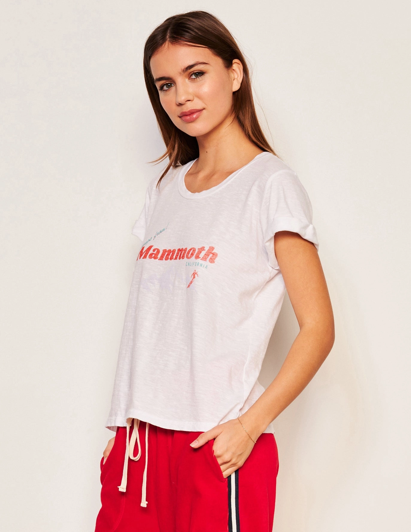 Sundry Mammoth Rolled Sleeve Tee in Optic White
