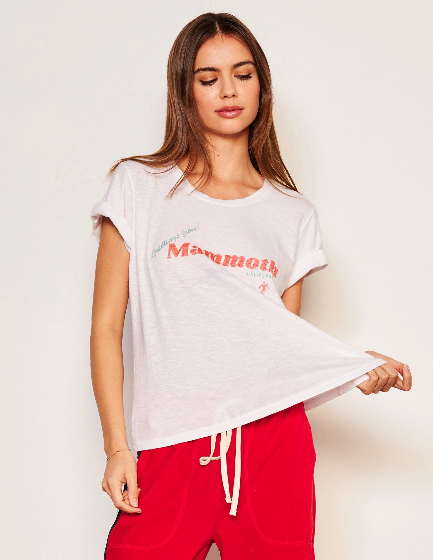 Sundry Mammoth Rolled Sleeve Tee in Optic White