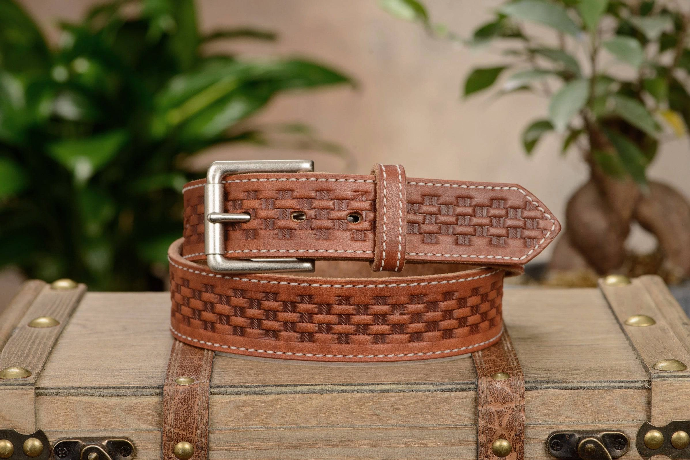 The Maverick: Hot Dipped Tan Stitched Basket Weave 1.50"