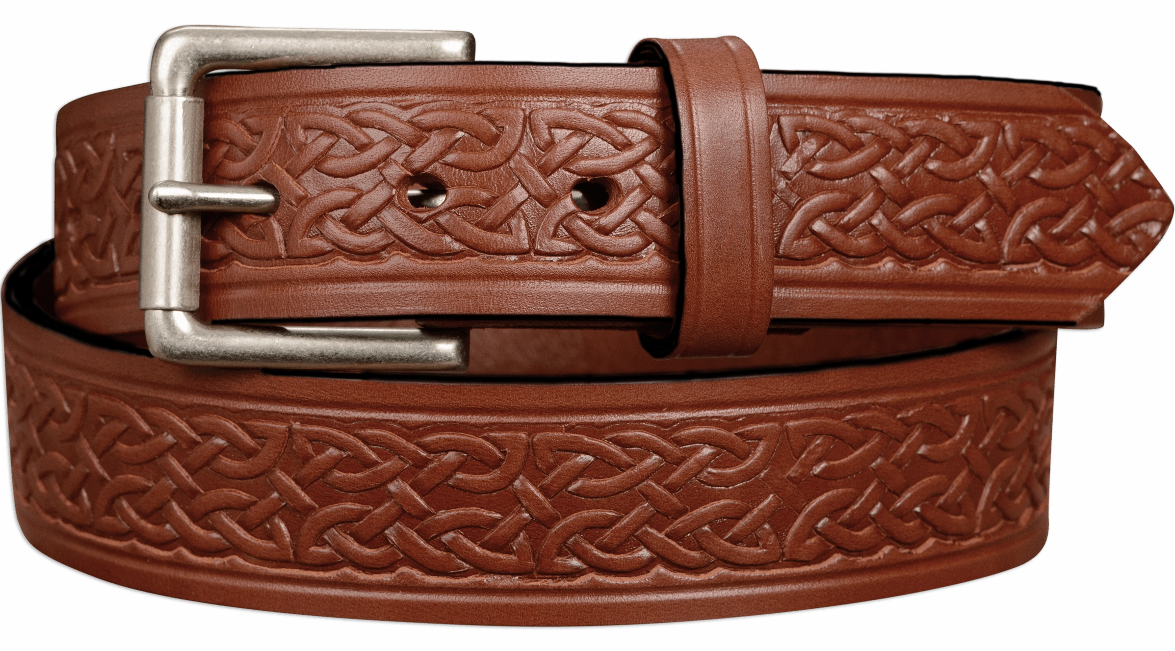 The Maverick: Medium Brown Celtic Leather Belt 1.50"