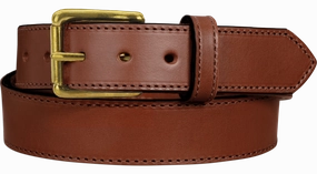 The Maverick: Medium Brown Stitched Leather Belt With Brass 1.50"