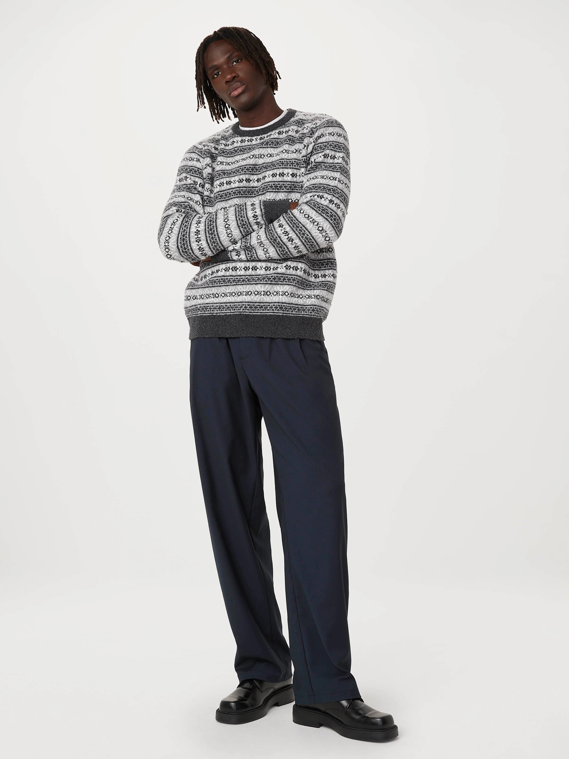 The Seawool® Fair Isle Crewneck in Grey Black