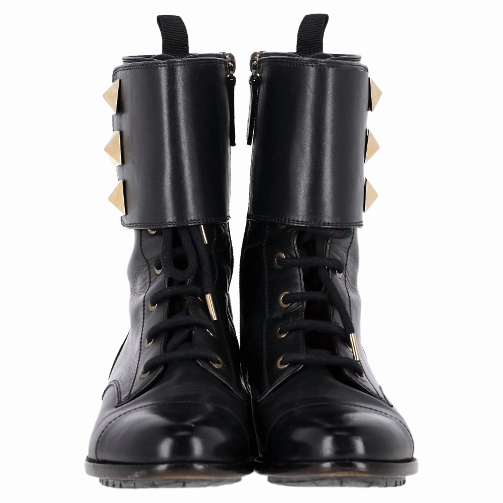 Valentino Rockstud Lace-Up Combat Boots in Black Leather