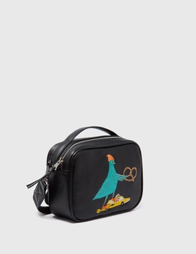 Verto Black Leather Crossbody Bag - Pigeonista Embroidery